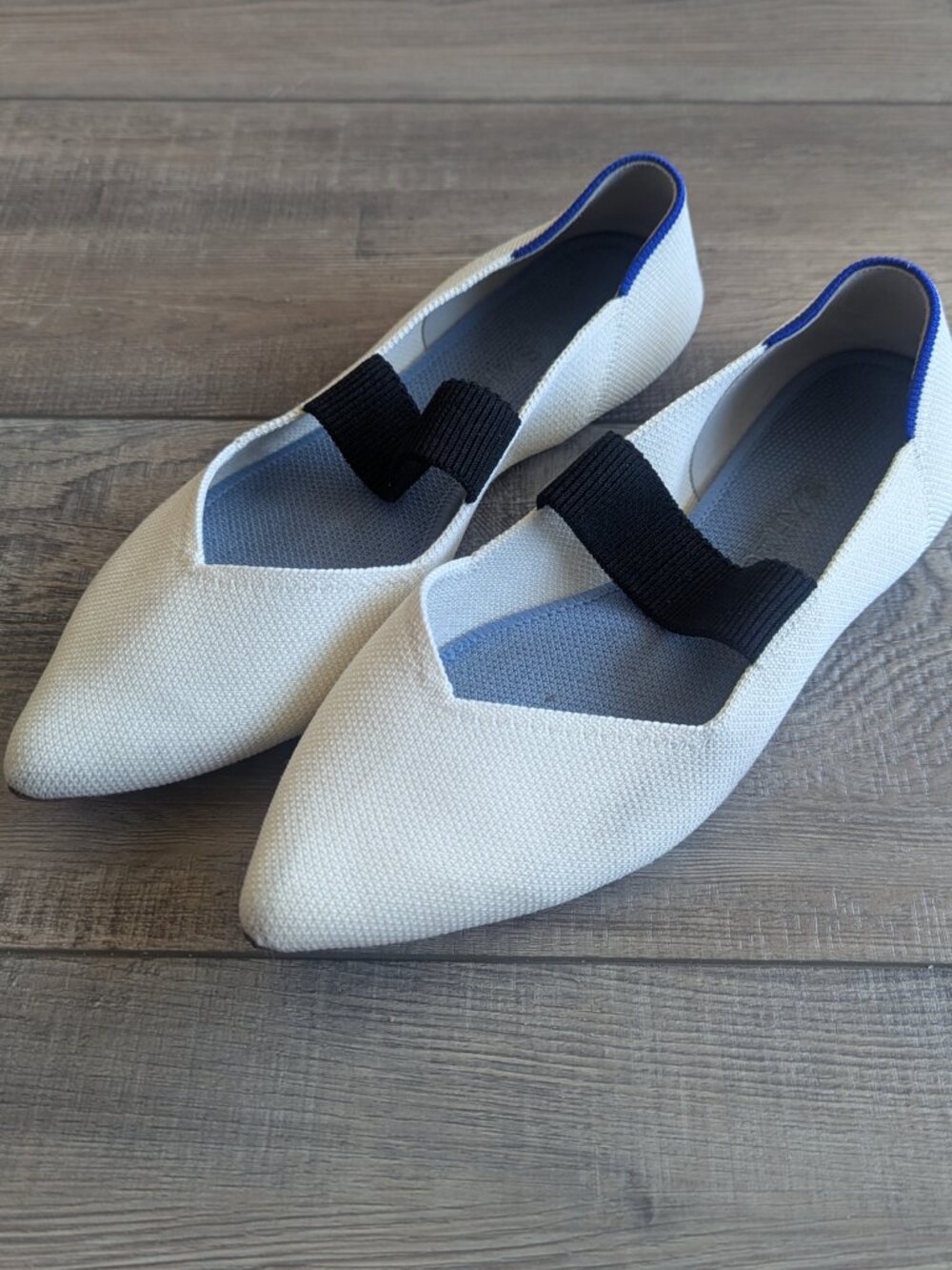 Rothy's Women's The Point Mary Jane Flats Shoes White Black Wedding Guest 8.5 - Picture 2 of 7